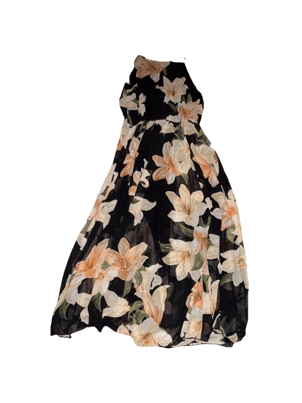 Women’s Black Floral Maxi Dress with Peach & Cream Blooms - Picture 5 of 5